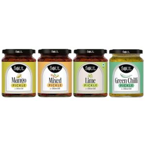 Soul Pickle In Olive Oil Combo Pack Of 4 (Mango + Mixed+ Lime + Green Chilli) image