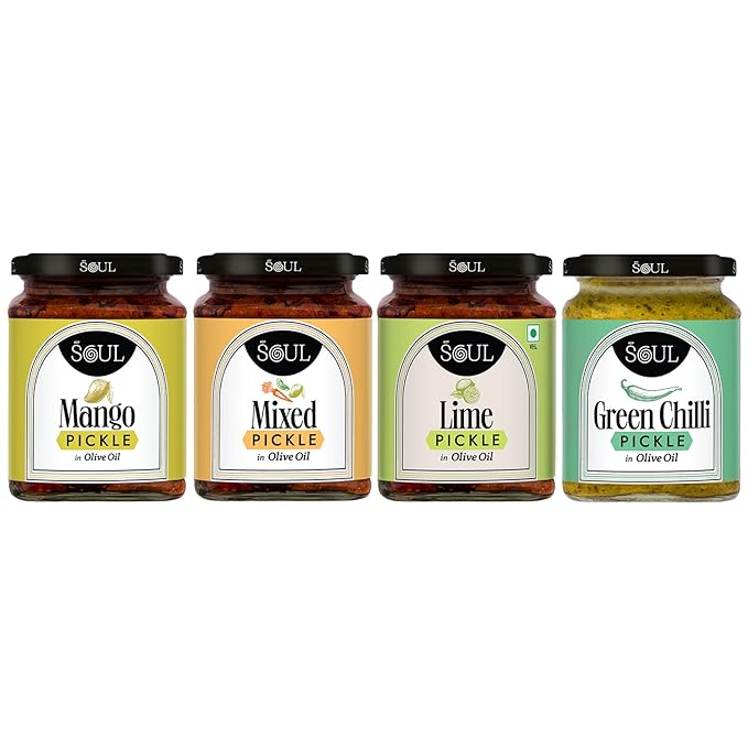 Soul Pickle In Olive Oil Combo Pack Of 4 (Mango + Mixed+ Lime + Green Chilli) image